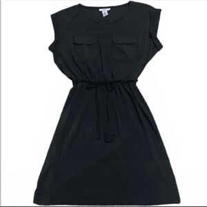 Bar Ill short cap sleeves mixed media waist tie black
modal mini dress. Size XXS
